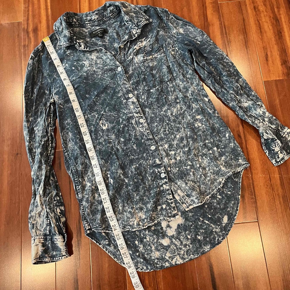 BYCORPUS Blue Shirt Tie Dye Marled Pattern Long Sleeve Collar Button Down Sz S - Picture 6 of 7